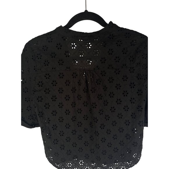 2/$30 ZARA Small Black Eyelet Button-Down Cropped Blouse Short Sleeve - Picture 12 of 14